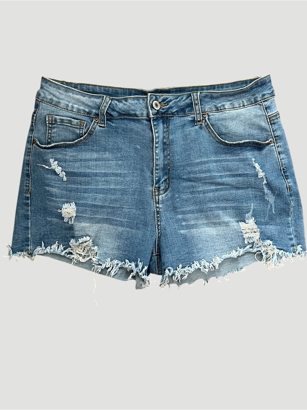 Denim Distressed Frayed Hem Women's Shorts - Blue
